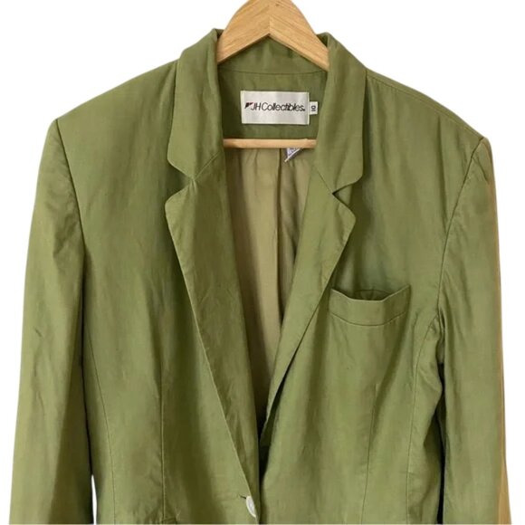 JH Collectibles green linen relaxed fit button closure blazer size US 10 - Picture 2 of 13